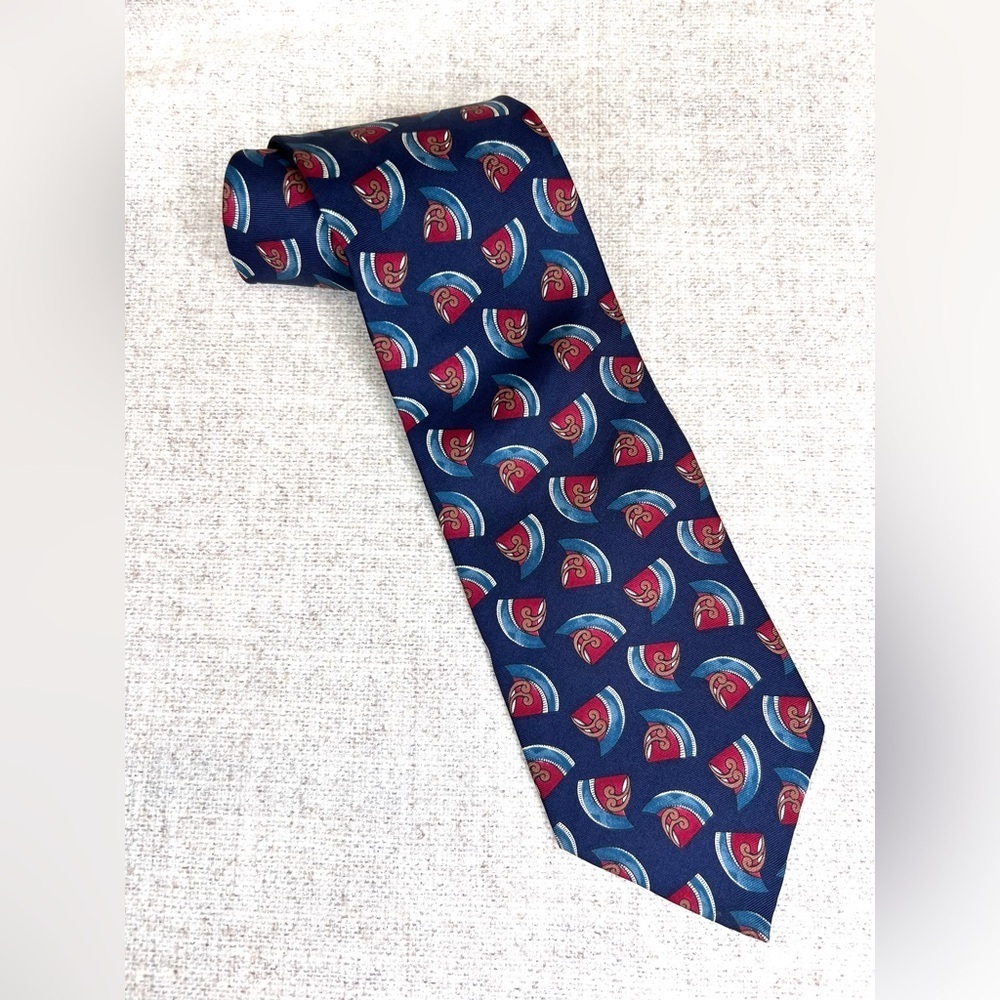 Christian Dior Monsieur tie, abstract print, navy blue red, silk made in the USA